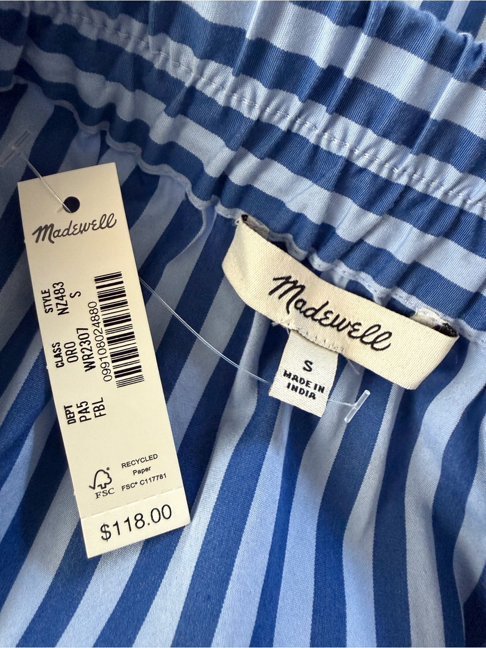 Madewell NWT Dark Blue & Light Blue Striped Cotton Midi Skirt Pockets Size - Picture 6 of 8